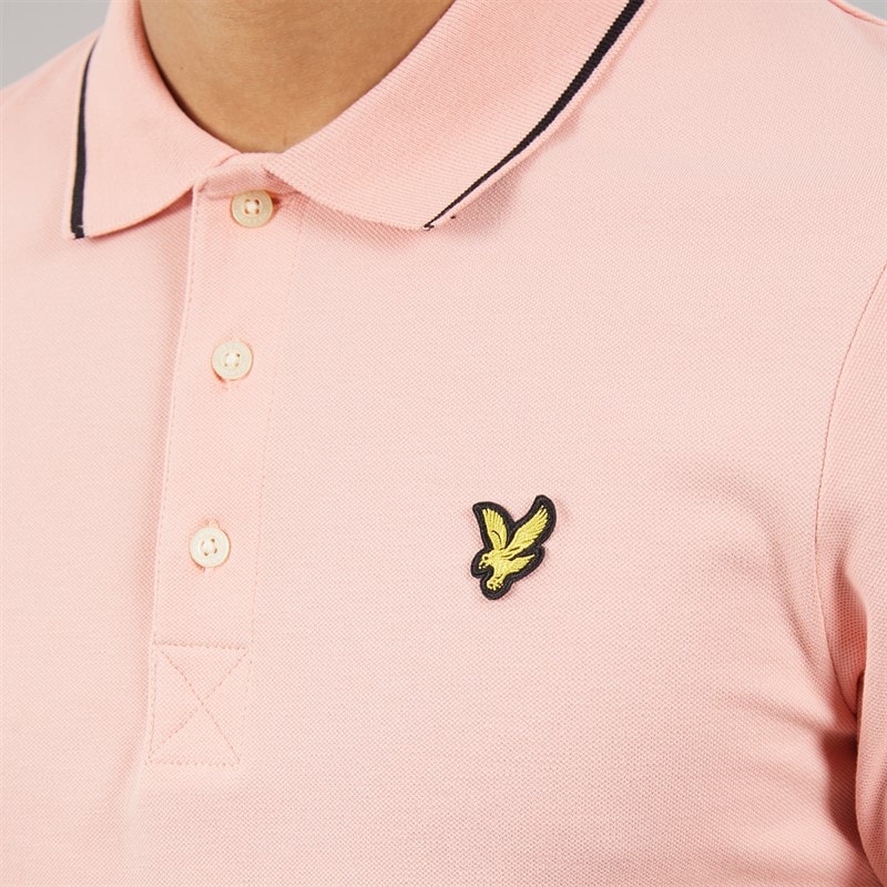 Lyle And Scott Vintage Mens Tipped Polo Shirt Pink Grapefruit/Jet Black - Image 3