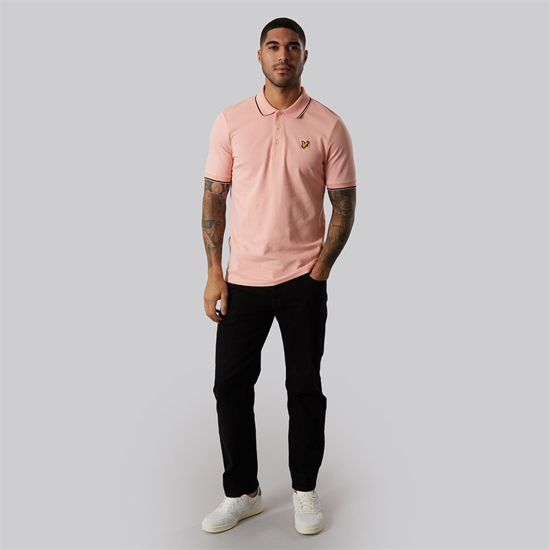 Lyle And Scott Vintage Mens Tipped Polo Shirt Pink Grapefruit/Jet Black - Image 4