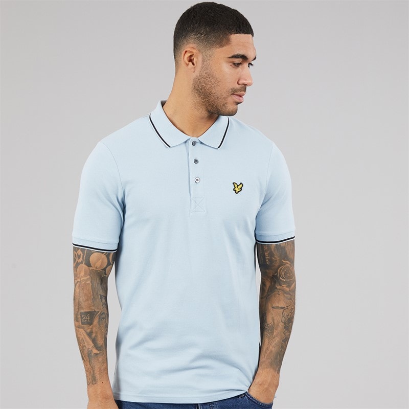 Lyle And Scott Vintage Mens Tipped Polo Shirt Opal Blue/Jet Black