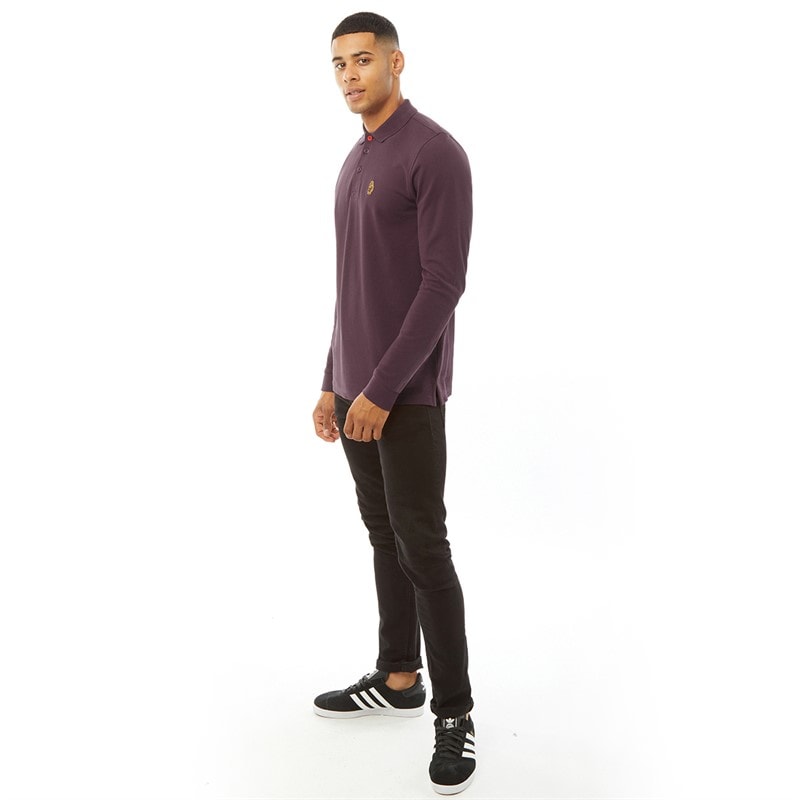 LUKE 1977 Mens Williams Long Sleeve Pique Polo Shiraz - Image 3