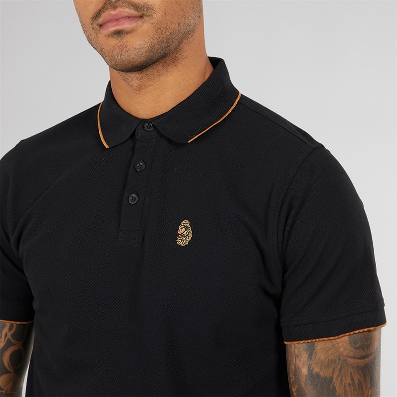 LUKE 1977 Mens Ricky Pique Polo Shirt Black - Image 3