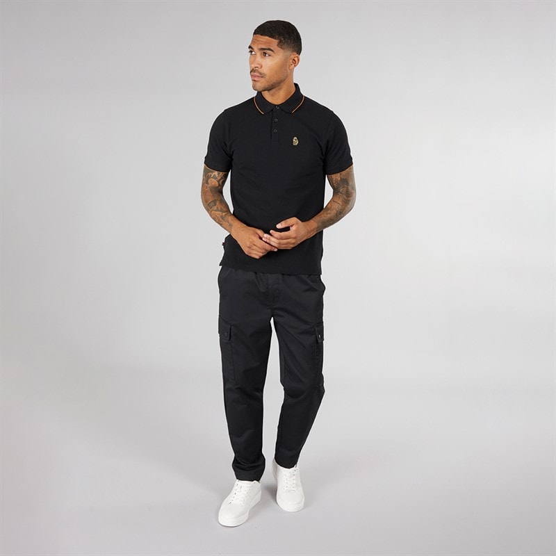LUKE 1977 Mens Ricky Pique Polo Shirt Black - Image 4
