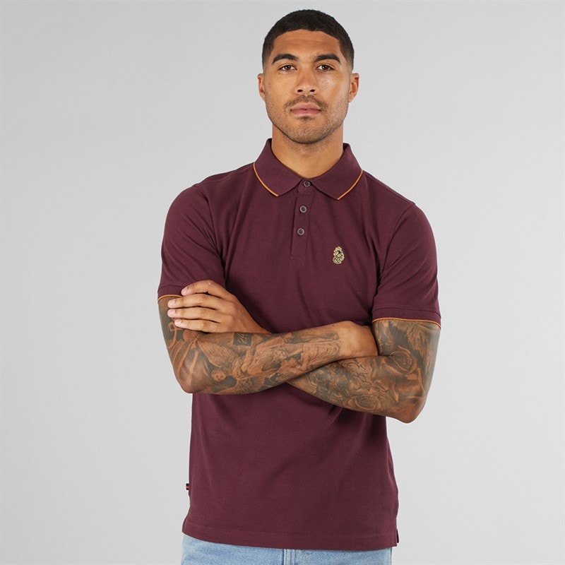 LUKE 1977 Mens Ricky Pique Polo Shirt Shiraz - Image 1