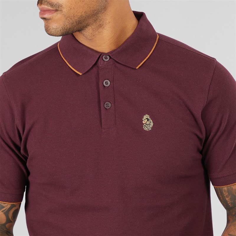 LUKE 1977 Mens Ricky Pique Polo Shirt Shiraz - Image 3