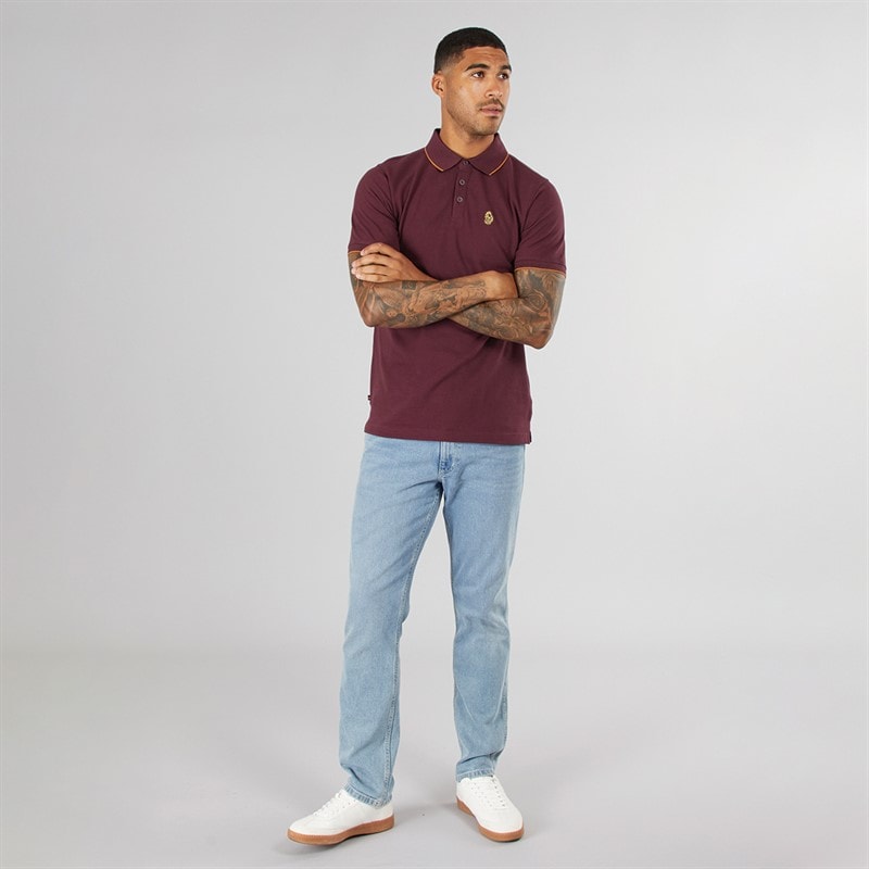 LUKE 1977 Mens Ricky Pique Polo Shirt Shiraz - Image 4