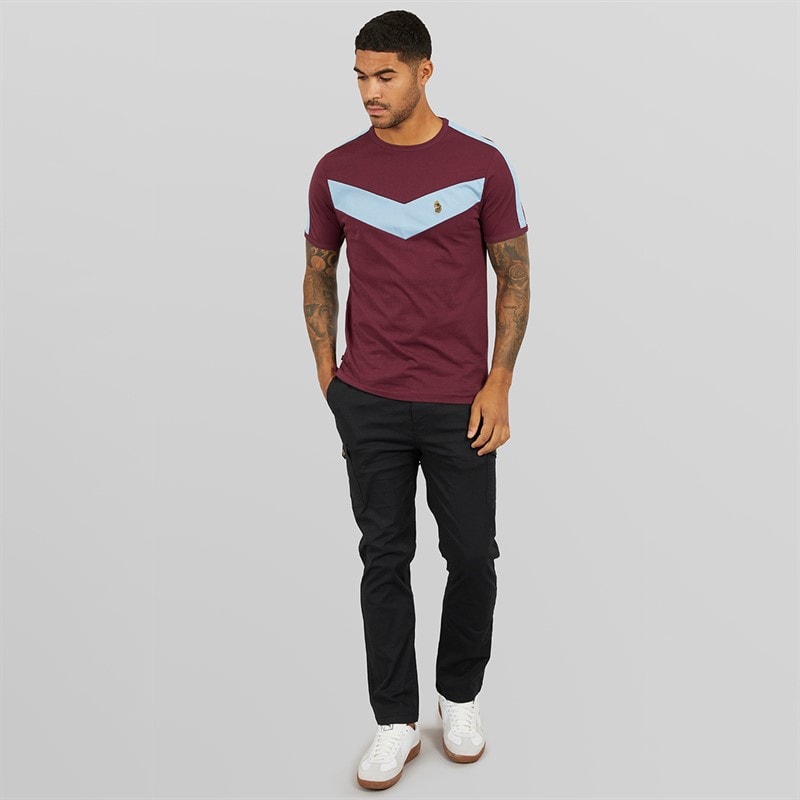LUKE 1977 Mens Calvia Crew Chevron T-Shirt Claret/Blue B - Image 3