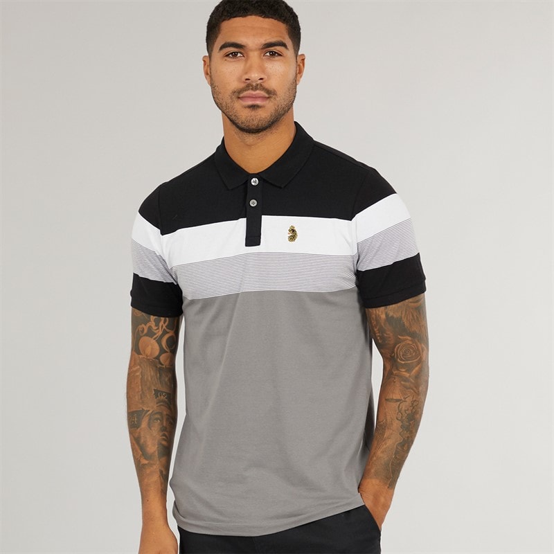 Luke 1977 Mens Shuffle Polo Shirt Black/White/Mid Grey B