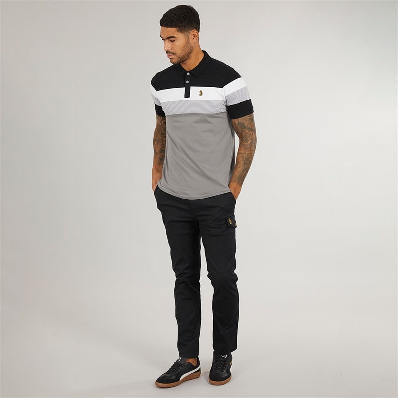 Luke 1977 Mens Shuffle Polo Shirt Black/White/Mid Grey B - Image 3