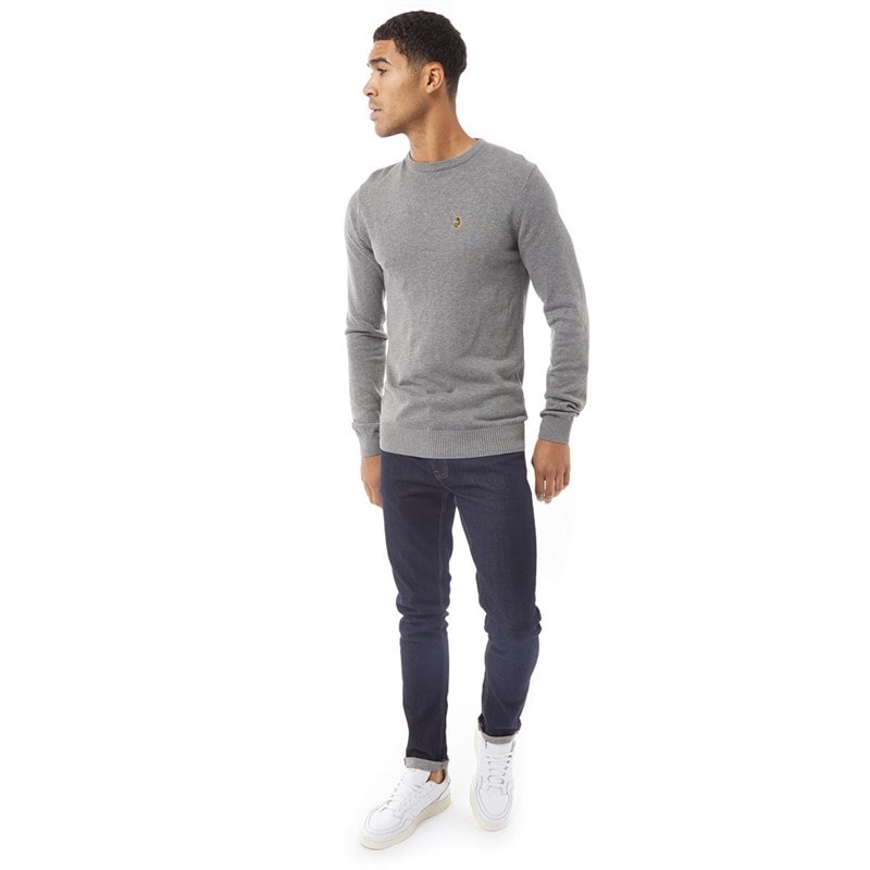 LUKE 1977 Mens Gerard 3 Crew Neck Knitted Jumper Mid Grey B - Image 3