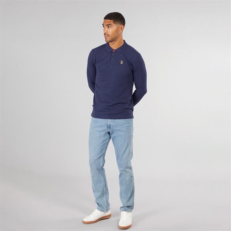 LUKE 1977 Mens Williams Long Sleeve Polo Shirt Navy - Image 4