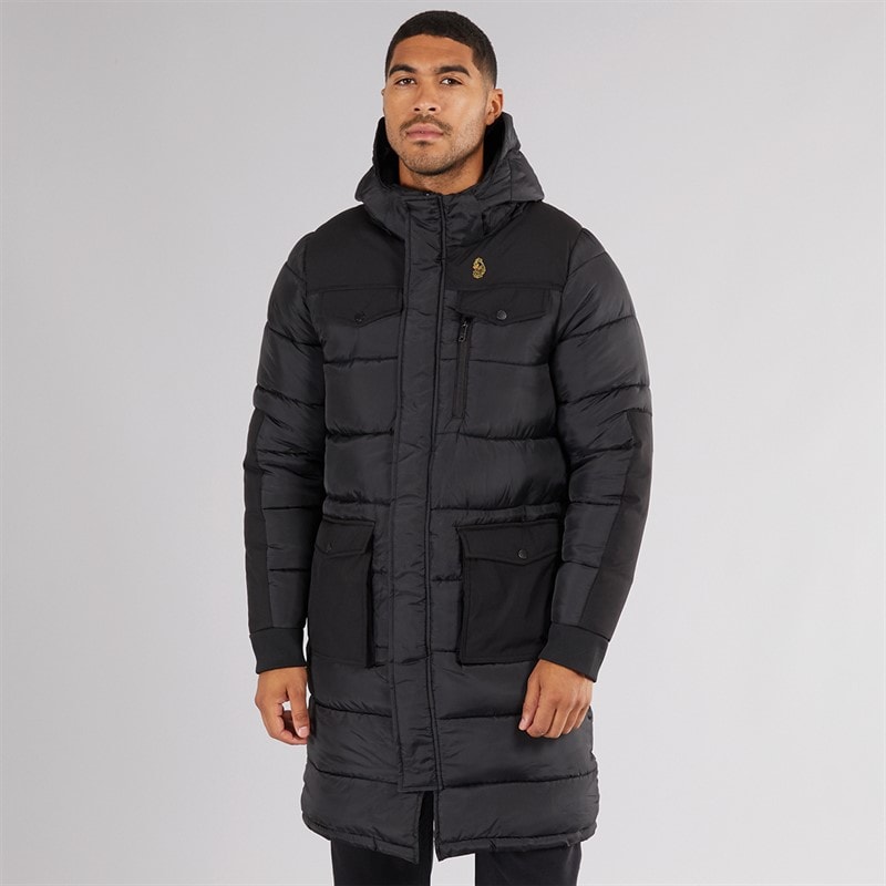 LUKE 1977 Mens Dreward Long Line Hooded Jacket Black - Image 3