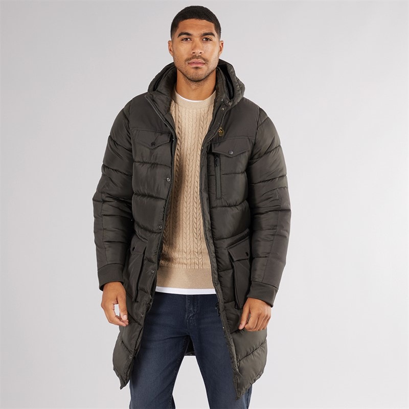 LUKE 1977 Mens Dreward Long Line Hooded Jacket Olive