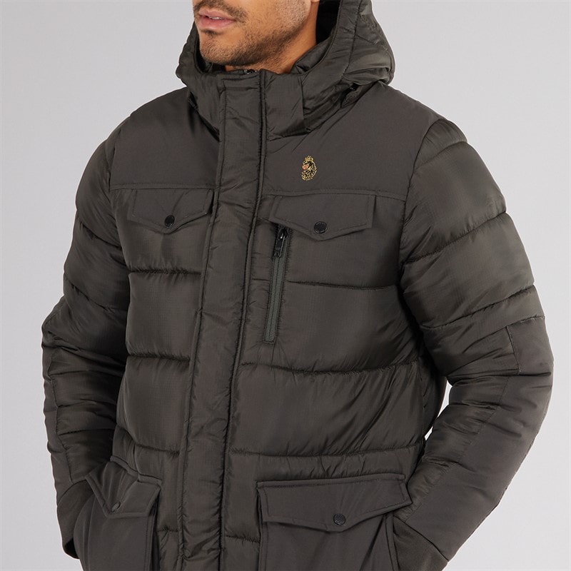 LUKE 1977 Mens Dreward Long Line Hooded Jacket Olive - Image 3