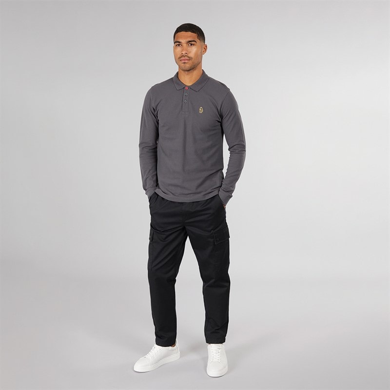 LUKE 1977 Mens Williams Long Sleeve Polo Shirt Charcoal - Image 4