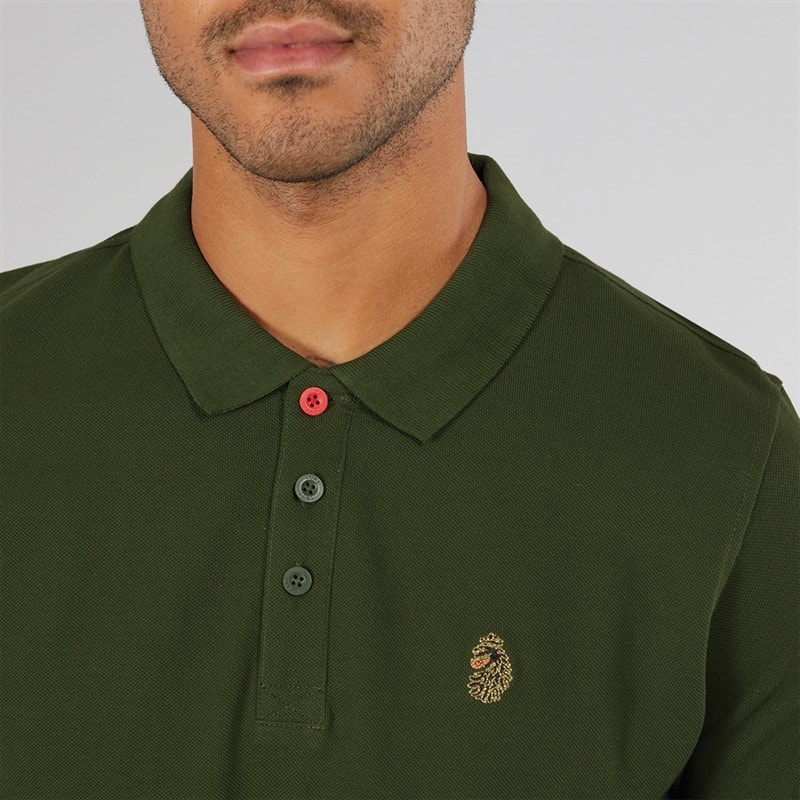 LUKE 1977 Mens Williams Long Sleeve Polo Shirt Rifle Green - Image 3