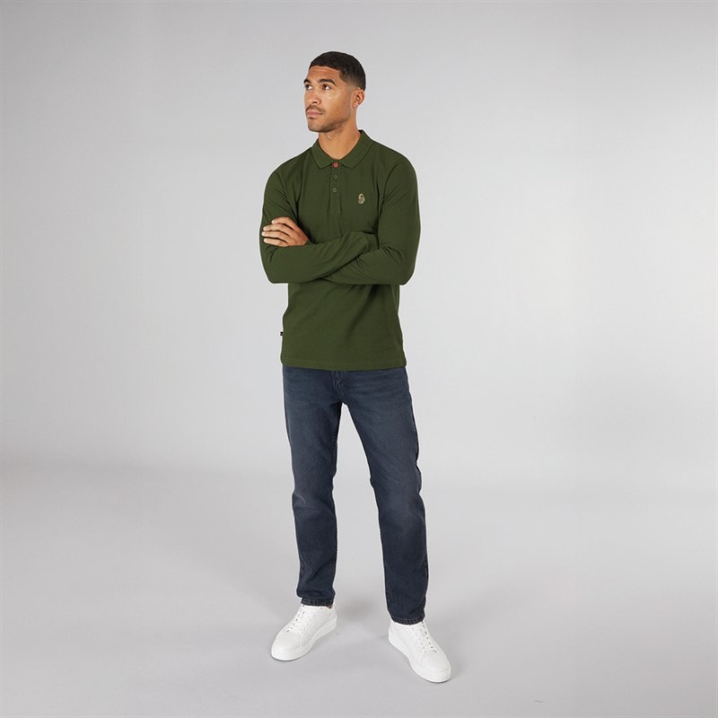LUKE 1977 Mens Williams Long Sleeve Polo Shirt Rifle Green - Image 4