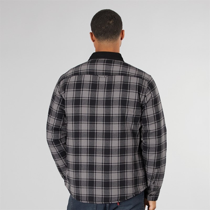 LUKE 1977 Mens Elan Valley Checked Overshirt Mid Marl Grey/Black - Image 2