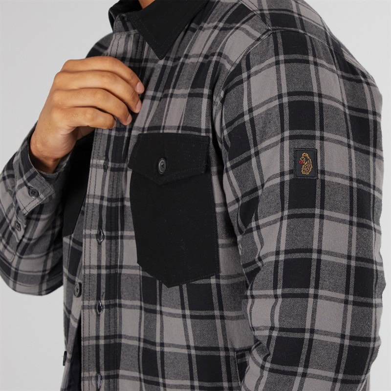 LUKE 1977 Mens Elan Valley Checked Overshirt Mid Marl Grey/Black - Image 3