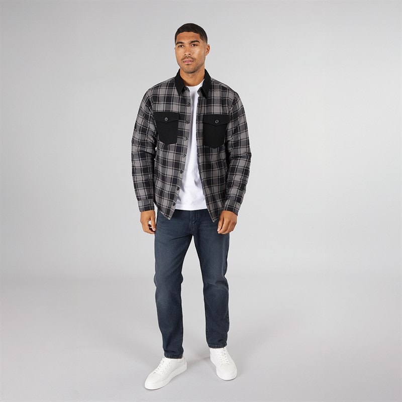 LUKE 1977 Mens Elan Valley Checked Overshirt Mid Marl Grey/Black - Image 4