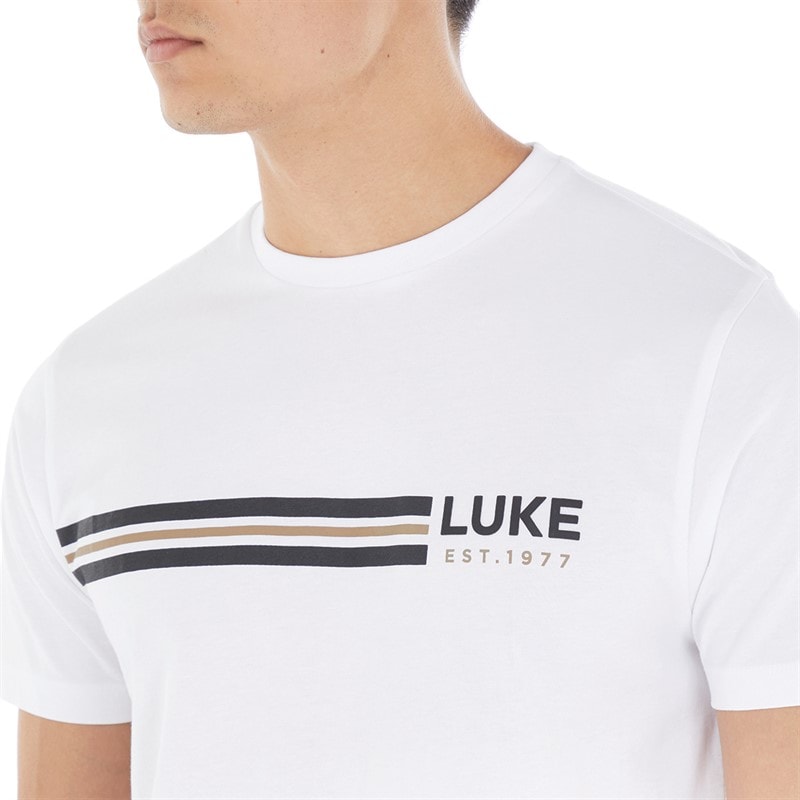 LUKE 1977 Mens Block Stripe T-Shirt White - Image 3