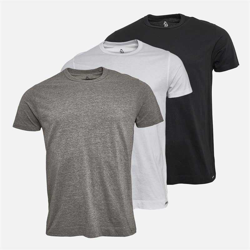 LUKE 1977 Mens Reco Crew Three Pack T-Shirts Black/White/Mid Grey - Image 1