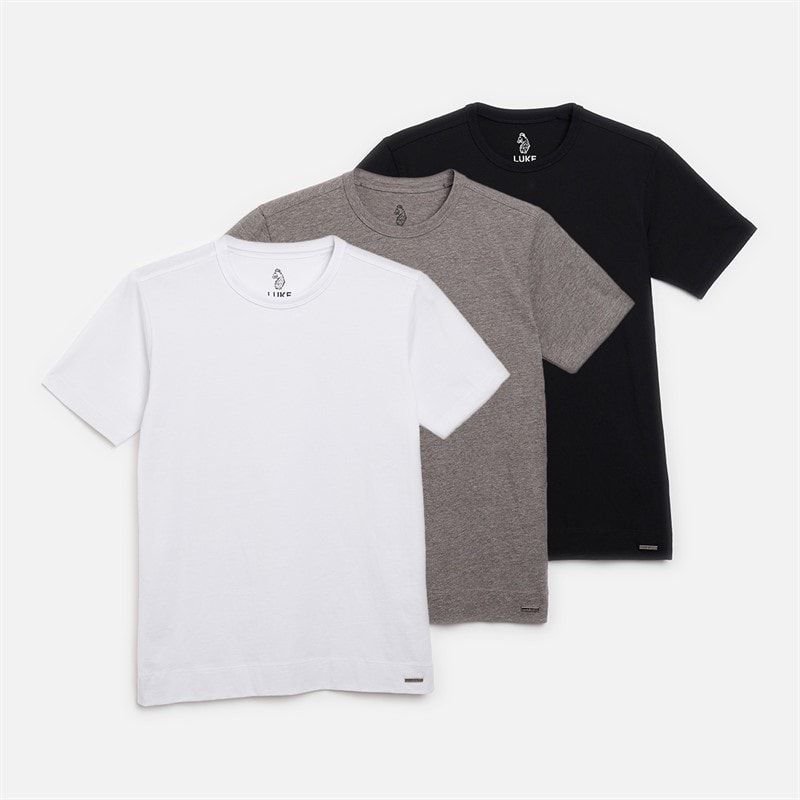 LUKE 1977 Boys Reco Crew Three Pack T-Shirts Black/Mid Marl Grey/White