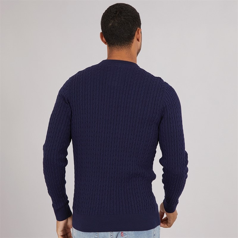 LUKE 1977 Mens Horton 1000 Cable Knit Jumper Navy - Image 2