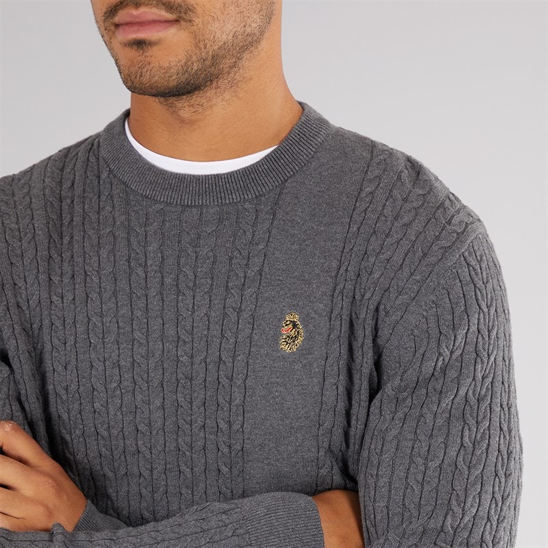 LUKE 1977 Mens Horton 1000 Cable Knit Jumper Charcoal - Image 3