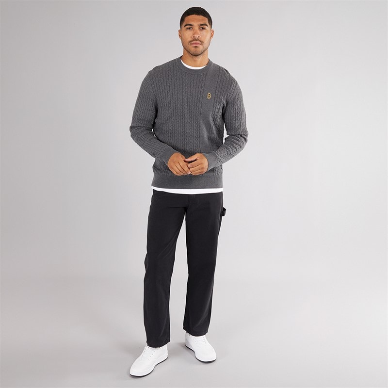 LUKE 1977 Mens Horton 1000 Cable Knit Jumper Charcoal - Image 4