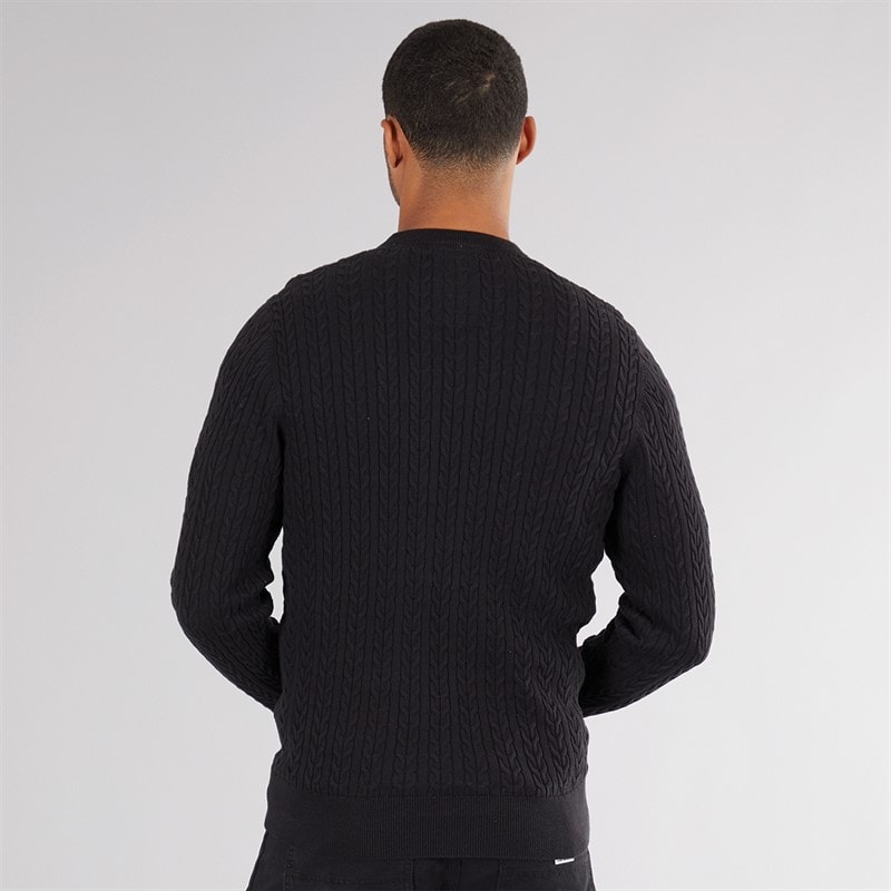 LUKE 1977 Mens Horton 1000 Cable Knit Jumper Black - Image 2