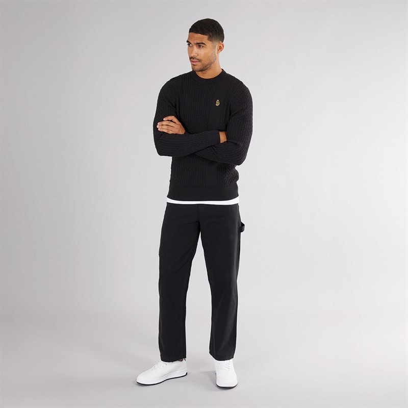 LUKE 1977 Mens Horton 1000 Cable Knit Jumper Black - Image 4