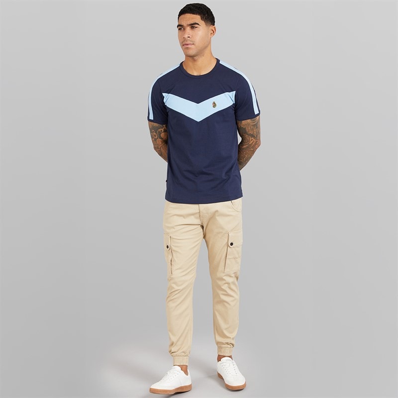 LUKE 1977 Mens Calvia Crew Chevron T-Shirt Dark Navy/Sky - Image 4