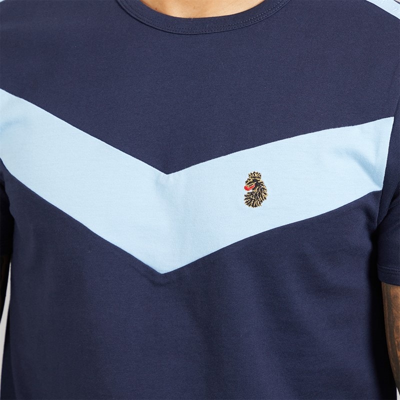 LUKE 1977 Mens Calvia Crew Chevron T-Shirt Dark Navy/Sky - Image 5