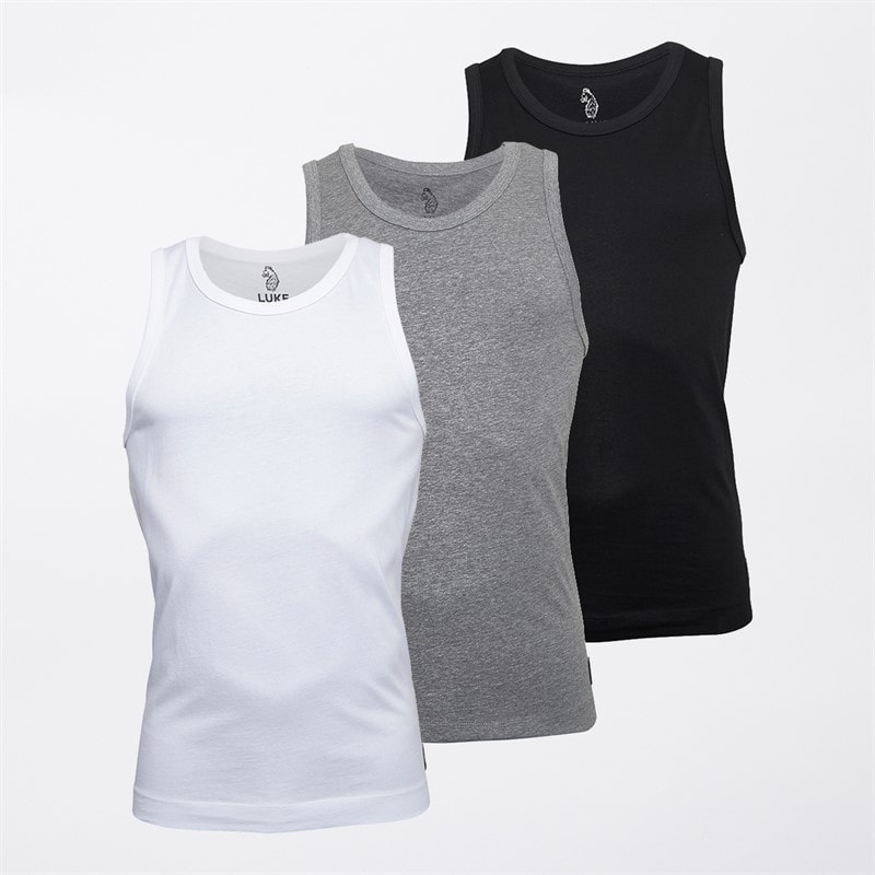LUKE 1977 Mens Three Pack Reco Vests White/Black/Grey - Image 1