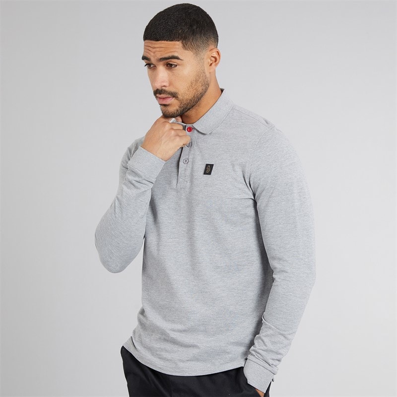 LUKE 1977 Mens Williams Long Sleeve Polo Shirt Mid Grey