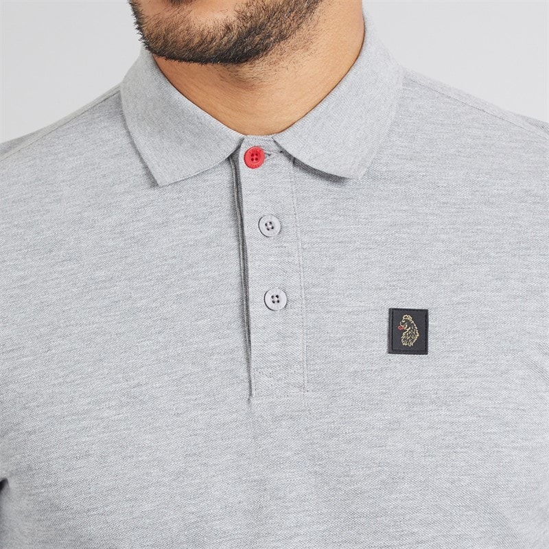 LUKE 1977 Mens Williams Long Sleeve Polo Shirt Mid Grey - Image 3