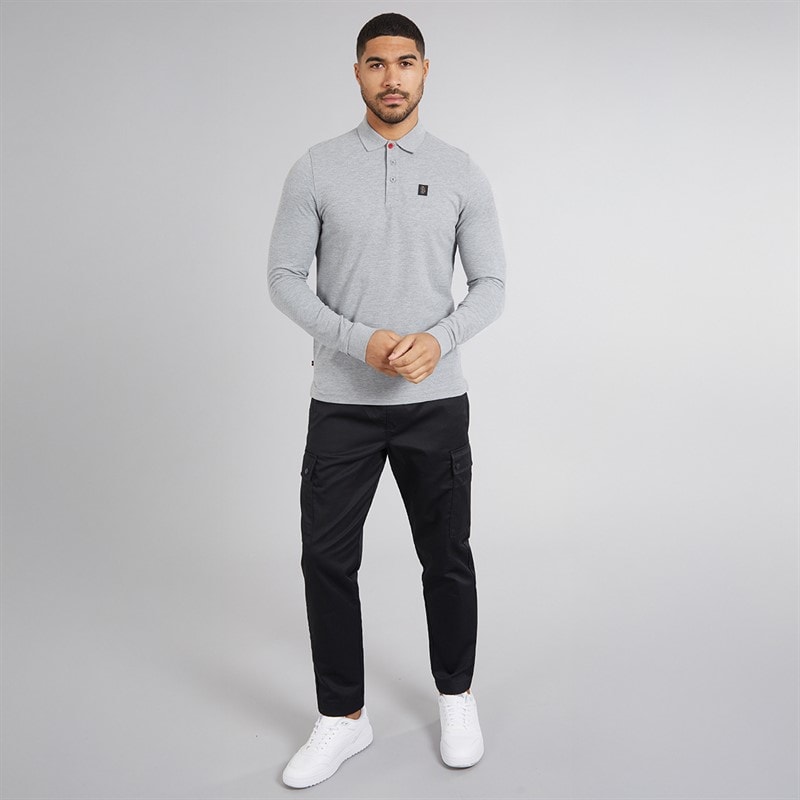 LUKE 1977 Mens Williams Long Sleeve Polo Shirt Mid Grey - Image 4