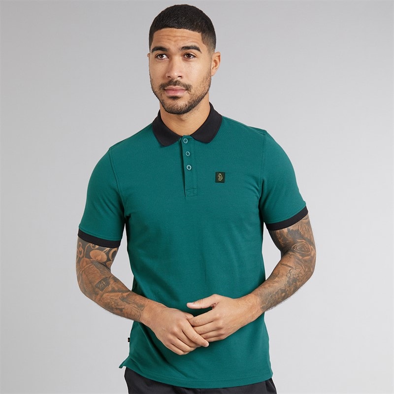 LUKE 1977 Mens Williams Contrast Polo Shirt Atlantic