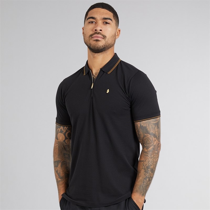 LUKE 1977 Mens Texas Tip Polo Shirt Black - Image 1