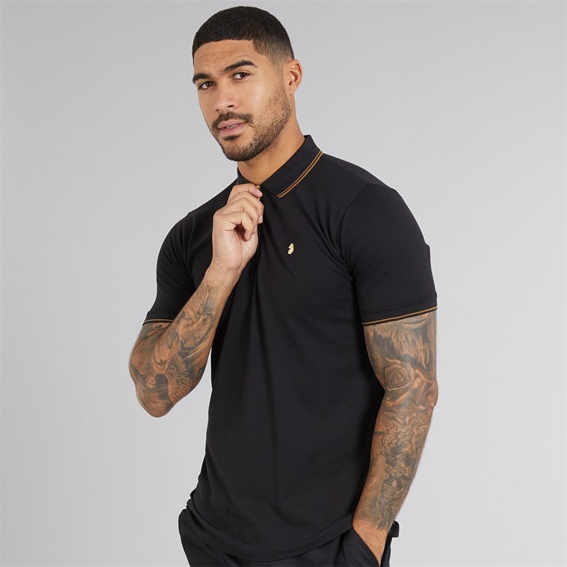 LUKE 1977 Mens Texas Tip Polo Shirt Black - Image 3