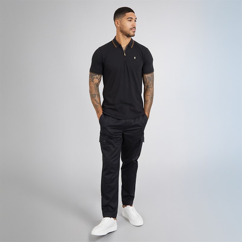 LUKE 1977 Mens Texas Tip Polo Shirt Black - Image 4