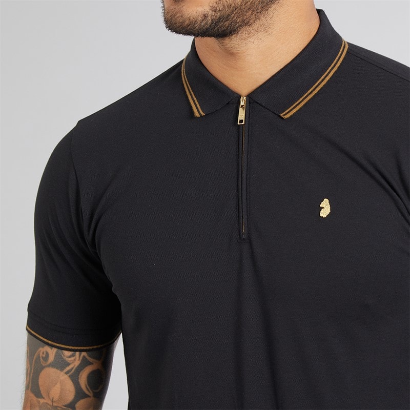 LUKE 1977 Mens Texas Tip Polo Shirt Black - Image 5
