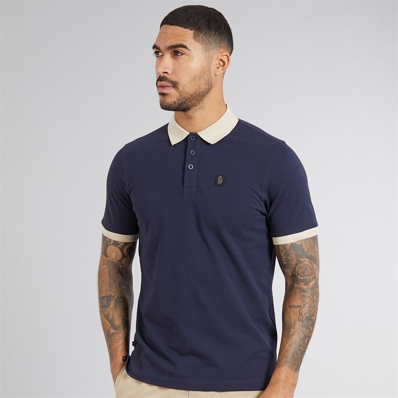 LUKE 1977 Mens Williams Contrast Polo Shirt Dark Navy