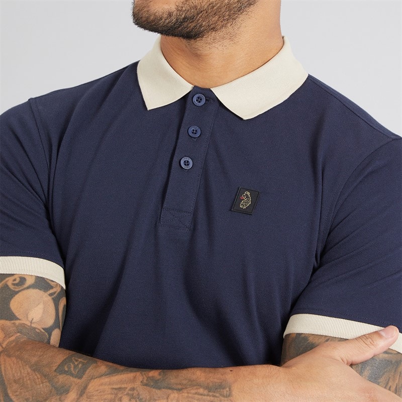LUKE 1977 Mens Williams Contrast Polo Shirt Dark Navy - Image 3