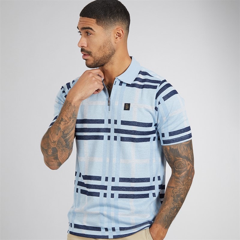 LUKE 1977 Mens Castle Polo Shirt Sky Check - Image 1