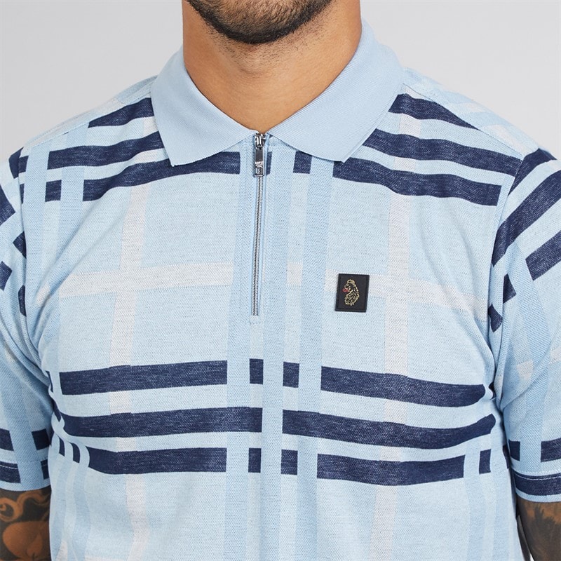LUKE 1977 Mens Castle Polo Shirt Sky Check - Image 3