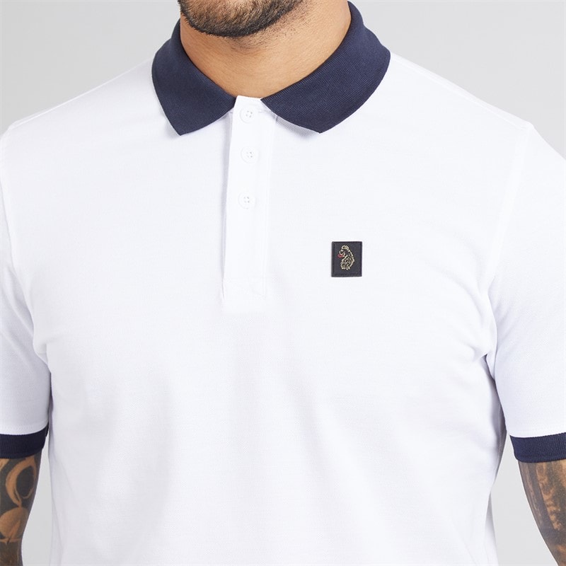 LUKE 1977 Mens Williams Contrast Polo Shirt White - Image 3