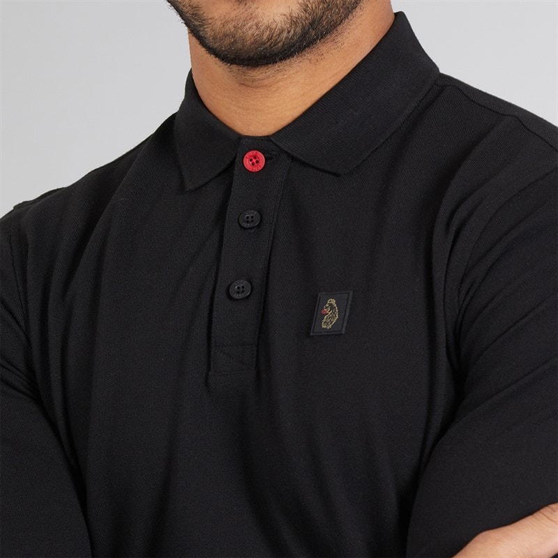LUKE 1977 Mens Williams Long Sleeve Polo Shirt Black - Image 3