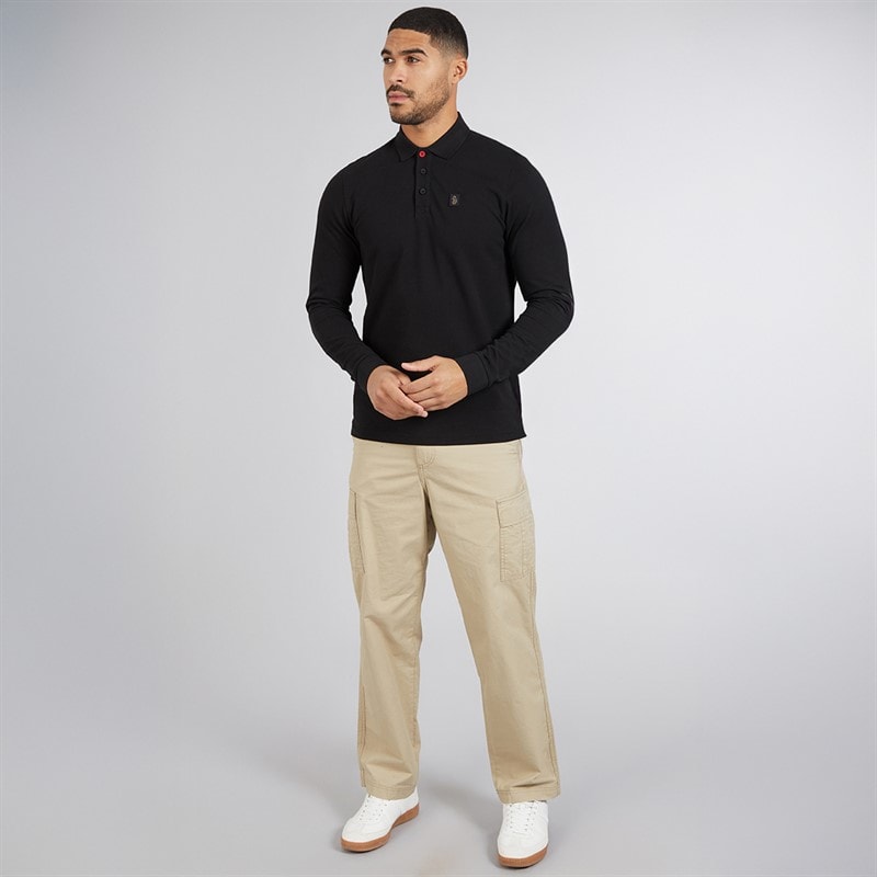 LUKE 1977 Mens Williams Long Sleeve Polo Shirt Black - Image 4
