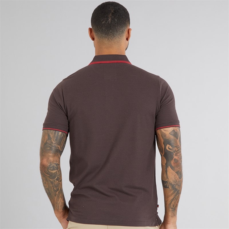 LUKE 1977 Mens Texas Tip Polo Shirt Chocolate - Image 2